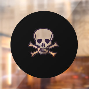 Skull n Bones black round window cling back stick