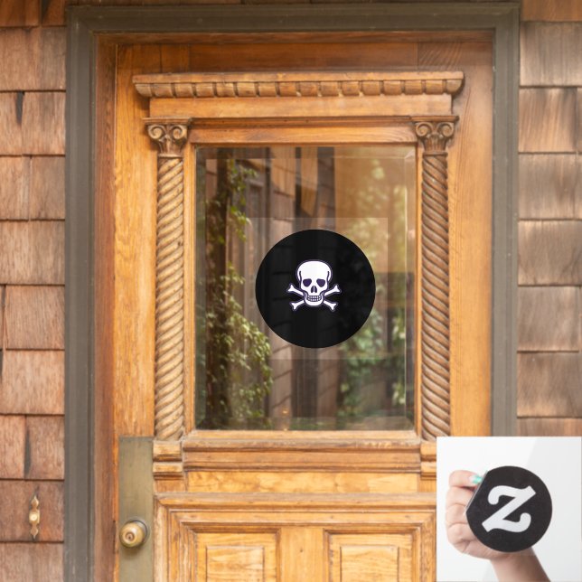 Skull n Bones black round window cling front stick (Home Door)