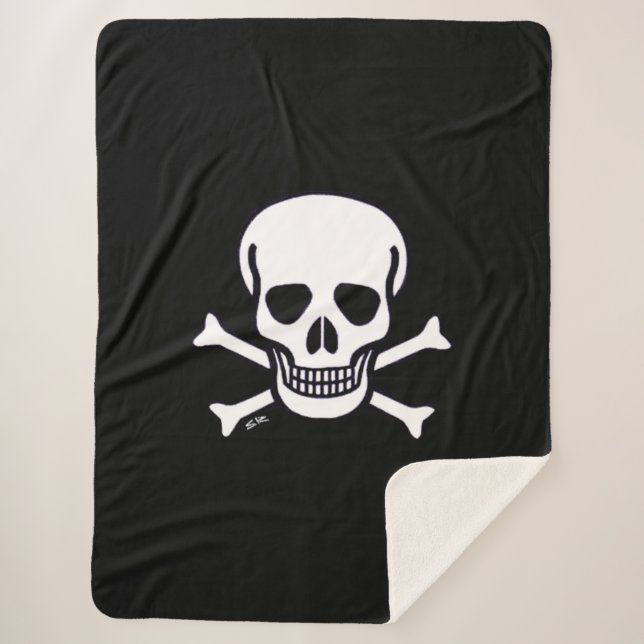 Skull n Bones black sherpa blanket (Front)