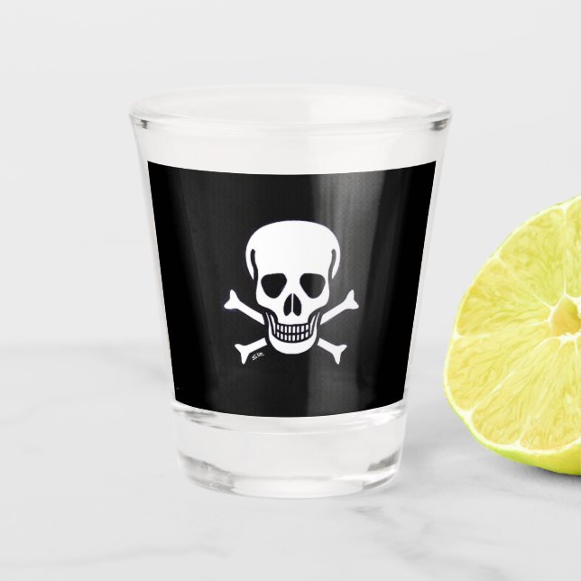 Skull n Bones black shot glass (Front)