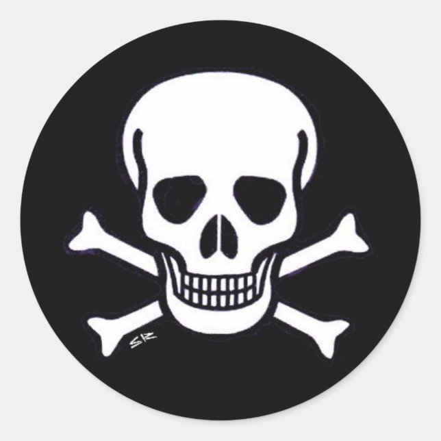 Skull n Bones black small round stickers (Front)