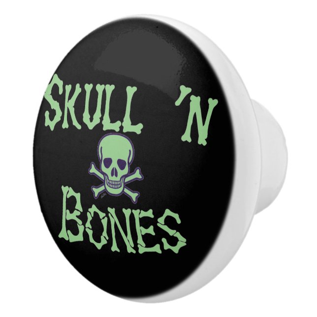 Skull n Bones green black w words ceramic knob (Right)
