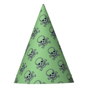 Skull n Bones green clear party hats