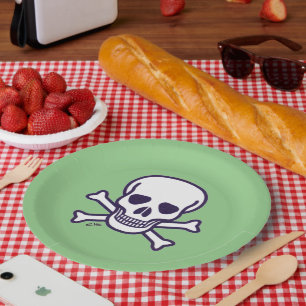 Skull n Bones green large paper plates