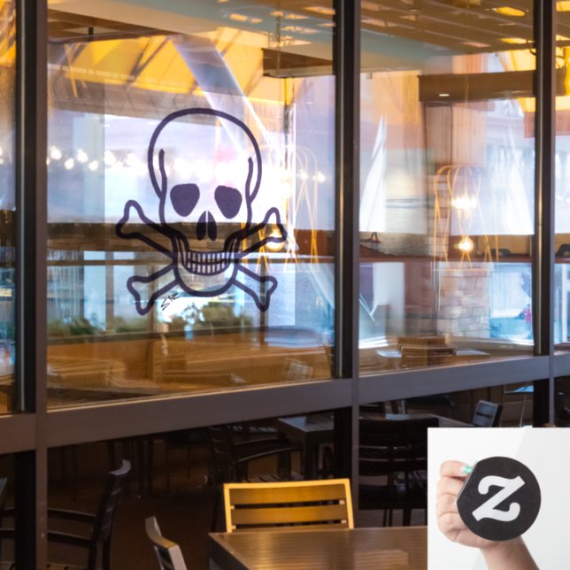 Skull n Bones large window cling front stick (Restaurant Window)