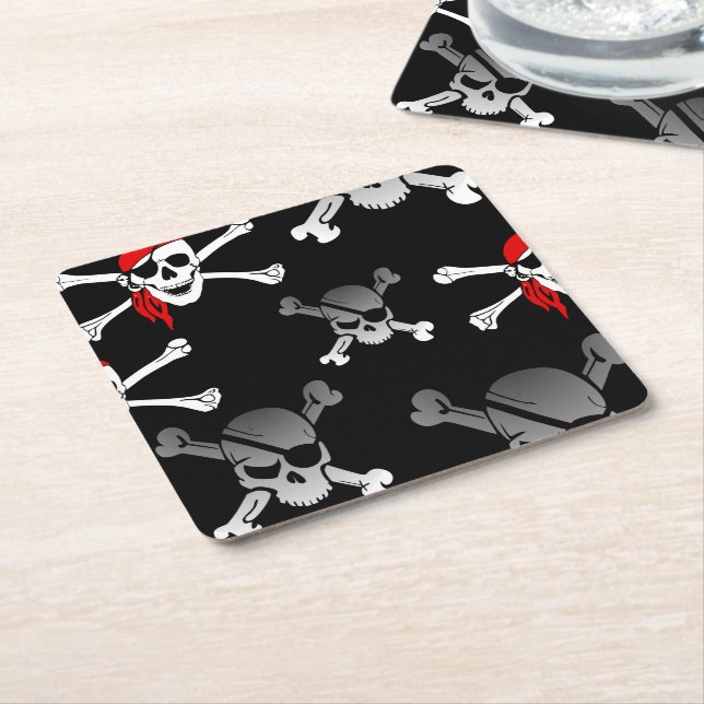 Skull n bones Party Pirate Square Paper Coaster (Angled)