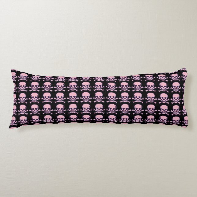 Skull n Bones pink black body pillow (Front)