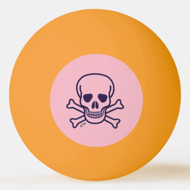 Skull n Bones Pink yello glo 1 star ping pong ball (Front)
