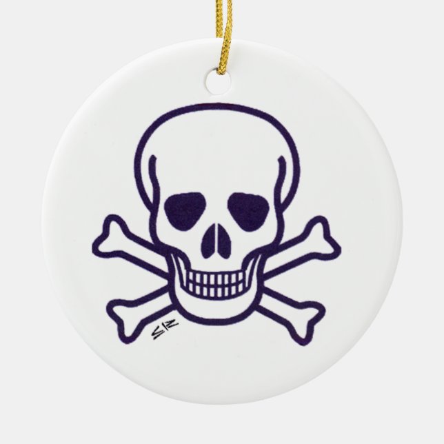 Skull n Bones round ceramic ornament (Front)