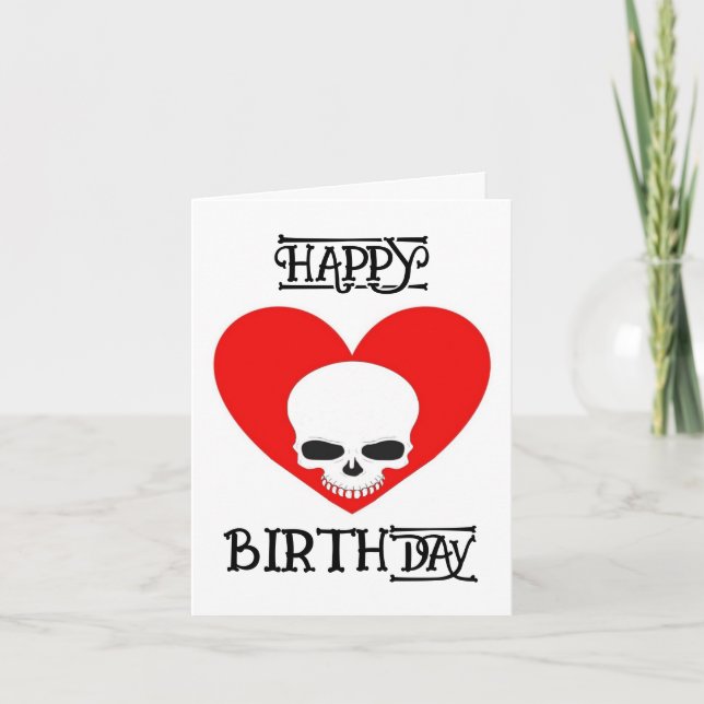 skull n heart birthday card white (Front)