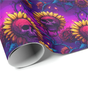 Skull n’ Sunflowers - Gothic Bloom Glow Wrapping Paper