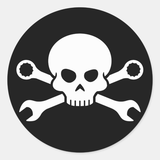 Skull 'n' Tools - Screw Pirate 1 (white) Classic Round Sticker (Front)