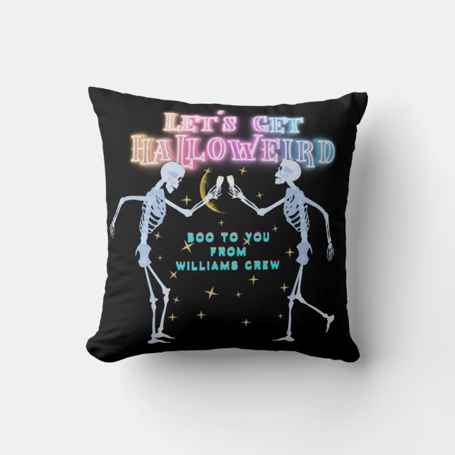 Skull Neon Halloween Halloweird Dancing Skeletons Cushion (Front)