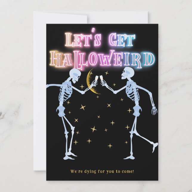 Skull Neon Halloween Halloweird Dancing Skeletons Invitation (Front)
