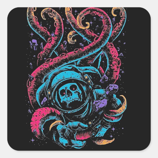 Skull Octopus Horror, Gothic Skull Square Sticker (Front)