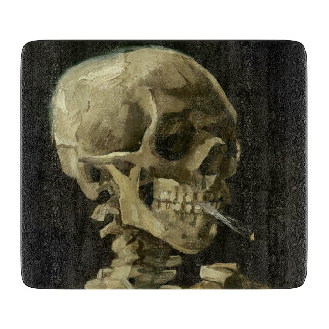 Skull of a Skeleton with Burning Cigarette by Vinc Cutting Board (Front)