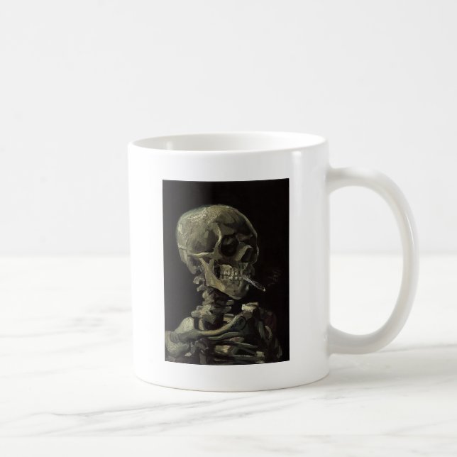 Skull of a Skeleton with Burning Cigarette Coffee Mug (Right)