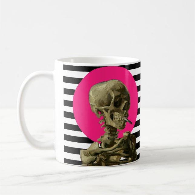 Skull of a Skeleton with Burning Cigarette Collage Coffee Mug (Left)