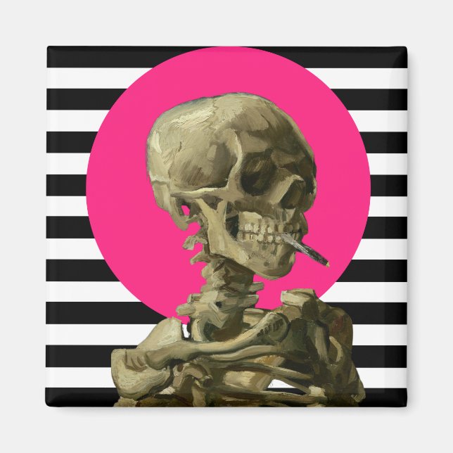Skull of a Skeleton with Burning Cigarette Collage Magnet (Front)