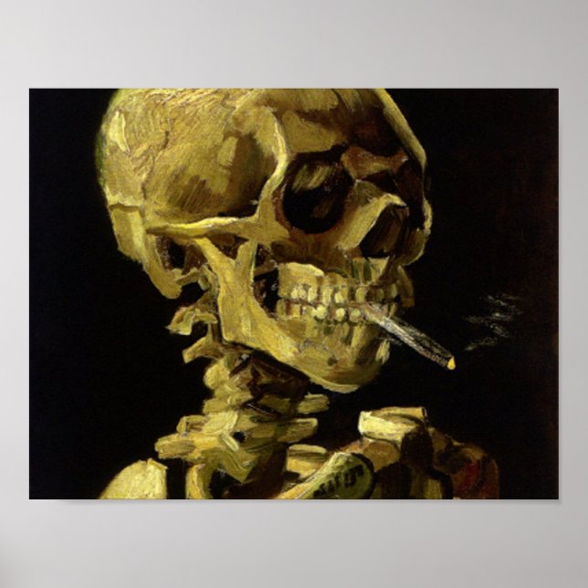 Skull Of a Skeleton With Burning Cigarette Vincent Poster (Front)