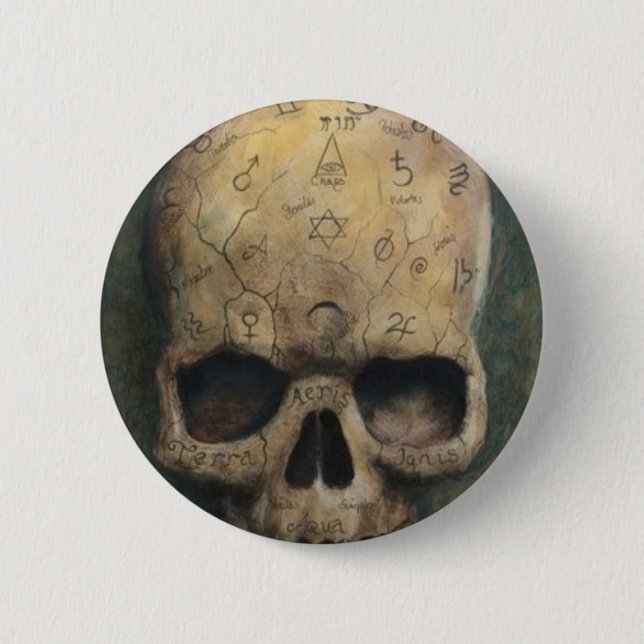 Skull of a witch 6 cm round badge (Front)