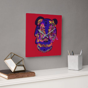 Skull of Flowers Square Wall Clock