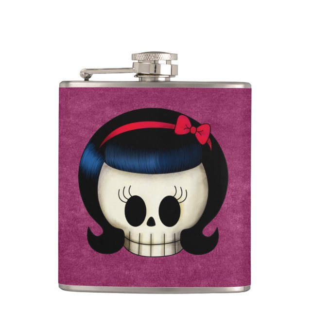 Skull of Rockabilly Girl Hip Flask (Front)
