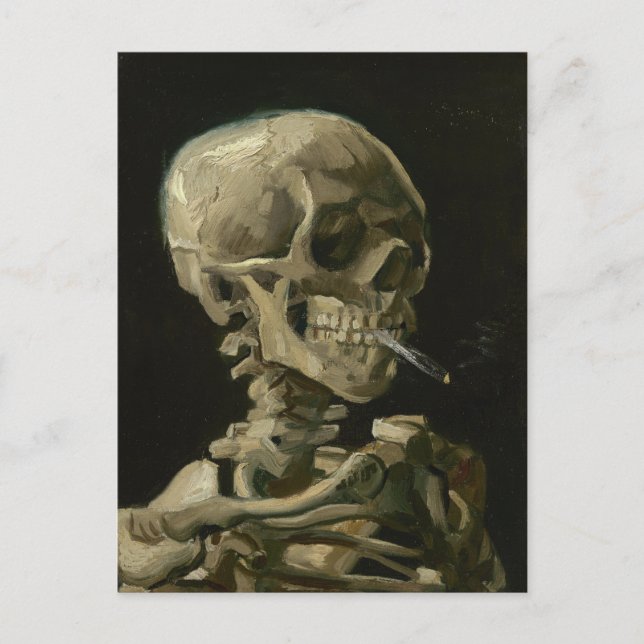Skull of Skeleton with Burning Cigarette, Van Gogh Postcard (Front)