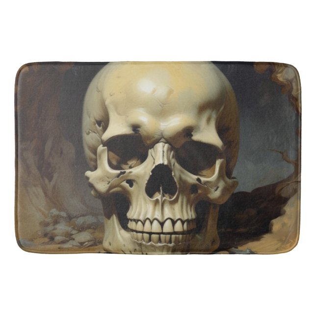 Skull Oil Painting Style Painting Illustration Bath Mat (Front)