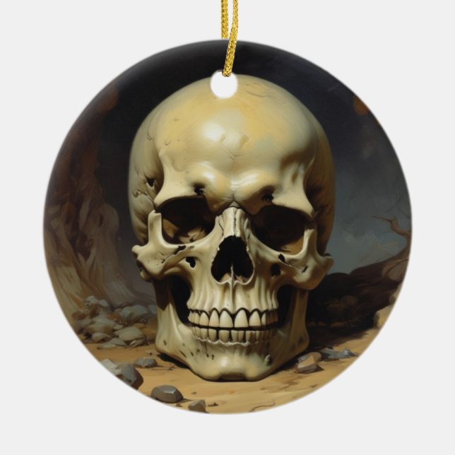 Skull Oil Painting Style Painting Illustration Ceramic Ornament (Front)