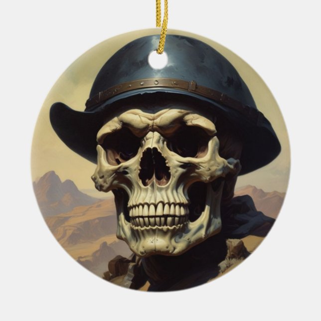 Skull Oil Painting Style Painting Illustration Ceramic Ornament (Front)