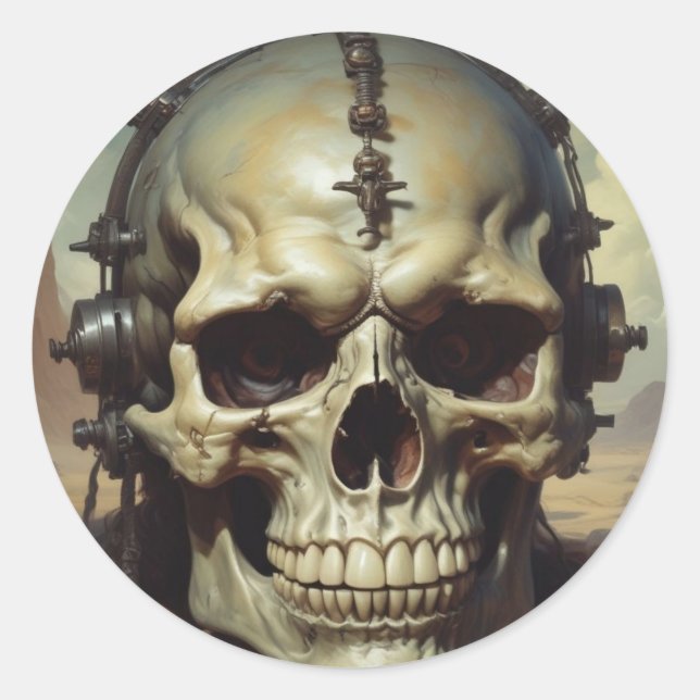 Skull Oil Painting Style Painting Illustration Classic Round Sticker (Front)