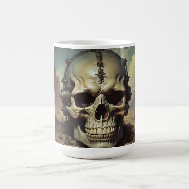 Skull Oil Painting Style Painting Illustration Coffee Mug (Center)