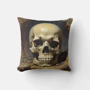 Skull Oil Painting Style Painting Illustration Cushion