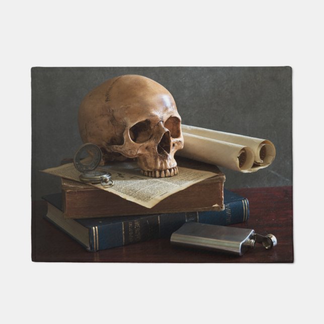Skull on Books door mat (Front)