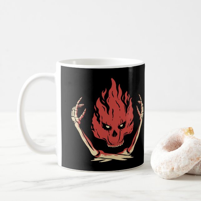 Skull On Fire Coffee Mug (With Donut)