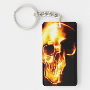 Skull on fire key ring