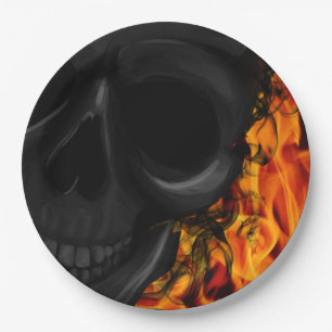 Skull on fire paper plate