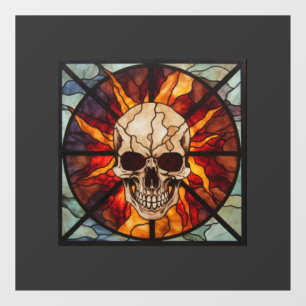 Skull on fire, stained glass, flaming