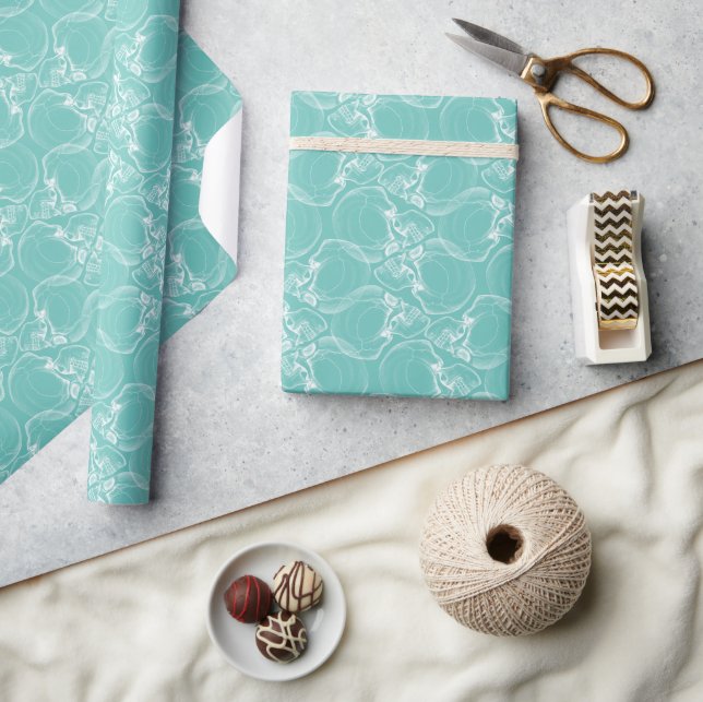 Skull on Teal Wrapping Paper (Crafts)