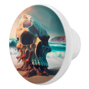 Skull on the beach ceramic knob