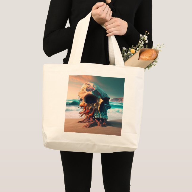 Skull on the Beach Large Tote Bag (Front (Product))
