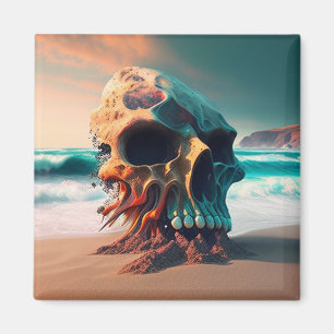 Skull on the beach magnet