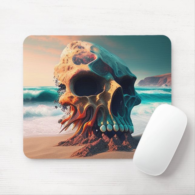 Skull on the beach mouse pad (With Mouse)