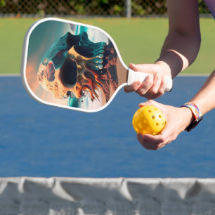Skull on the beach pickleball paddle