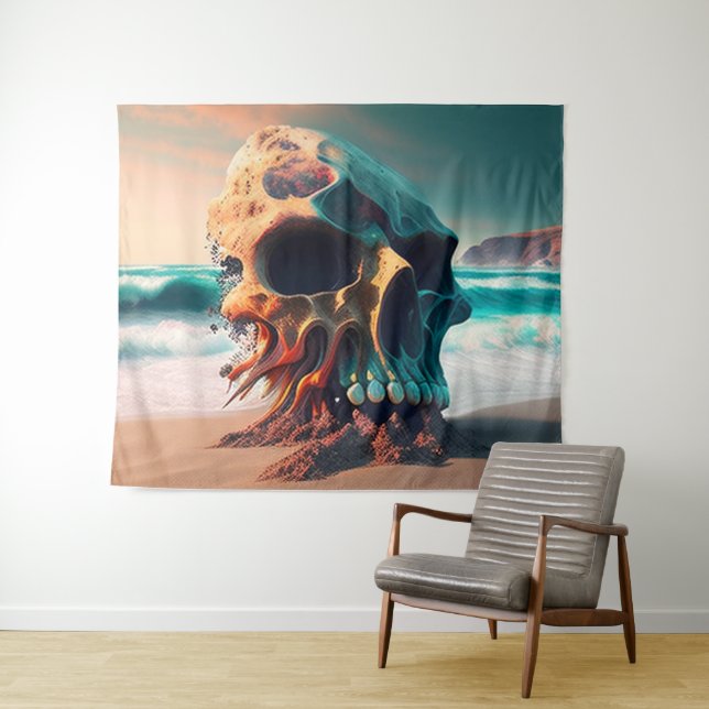 Skull on the beach tapestry (In Situ (Horizontal))
