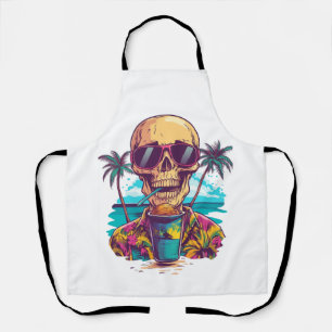 Skull on Vacation � Chill Funny Beach Skeleton Apron