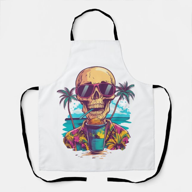 Skull on Vacation � Chill Funny Beach Skeleton Apron (Front)