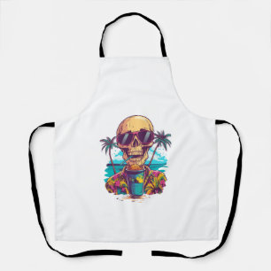 Skull on Vacation � Chill Funny Beach Skeleton Apron