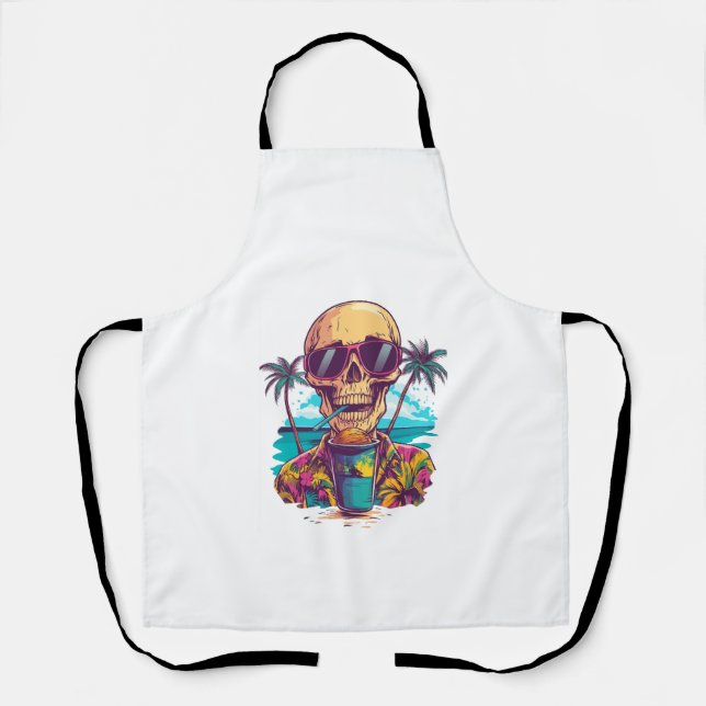 Skull on Vacation � Chill Funny Beach Skeleton Apron (Front)